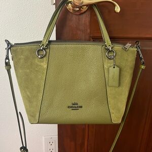 Coach Green Leather Satchel with Silver Hardware